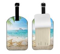 Stampato con palme di mare e spiaggia di stelle marine,Etichette per bagagli in pelle PU, etichette per bagagli resistenti da viaggio, 2 pezzi