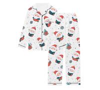 Stampato Donna Manica Lunga Pigiama Tessuto Confortevole Carino Babbo Natale Modello V Collo Molteplici Bellissimi Stili Alla Moda Due Pezzi Vestiti Per La Casa, bianco, XXL