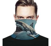 Stampato Sciarpa a Tubo,Great White Shark Opens Mouth,Decorazione facciale Elastico Sciarpa al Collo per Ciclismo Sports Yoga 26X30cm
