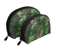 Stampato serpente verde, Borsa per trucco a conchiglia Portamonete da donna Borsa da toilette piccola Borsa per cosmetici 2 pezzi