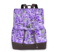 Stampato viola lavanda,Zaino da donna, impermeabile, leggero, in pelle PU, alla moda, da viaggio
