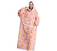 Stampdecal Coperta extra lunga portatile con cappuccio, grande Sherpa oversize Comodo Snuggie per adulti e donne, Corgi-Long, Extra Long Adult