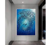 Stampe artistiche astratte di grandi dimensioni, coppia di subacquei nell'oceano, pesci, arte su tela, animali acquatici blu colorati, stampe artistiche da parete, belle arti, 70X100cm, senza cornice
