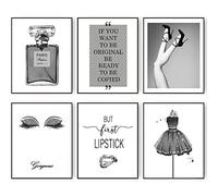 Stampe artistiche da parete alla moda, grigio argento, decorazione per camera con glitter, decorazione da parete, poster artistici, bottiglia di profumo, rossetto (28 x 35,6 cm senza cornici)