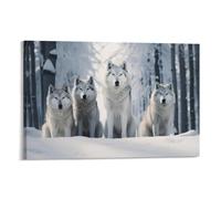 Stampe artistiche da parete con lupo bianco innevato, natura, foresta, animali, immagini su tela, decorazione da parete per camera da letto, decorazione per la casa