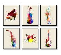 Stampe artistiche da parete con musica ad acquerello, con graffiti, strumento musicale, arte e musicista, decorazione per la casa, per pianoforte, decorazione da parete (20.3x25.4 cm, senza cornice)