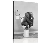 Stampe artistiche da parete, in tela da bagno, set di immagini divertenti, elefante, zebra, pinguino, giraffa, animale nella vasca da bagno, immagini per il bagno, senza cornice (elefante, 20 x 30 cm