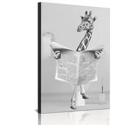 Stampe artistiche da parete, in tela da bagno, set di immagini divertenti, elefante, zebra, pinguino, giraffa, animale nella vasca da bagno, immagini per il bagno, senza cornice (giraffa, 50 x 70 cm x
