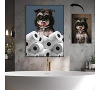Stampe artistiche per il bagno, poster personalizzato con ritratto di animali domestici, decorazione da parete per animali, cane divertente sul water, dipinto su tela, 60x90 cm, senza cornice