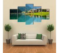 stampe da parete 5 Pezzi Quadro su Tela 5 Pezzi Stampa su Tela in TNT XXL Borgo con Lago di Auronzo Quadri Moderni 125x60cm per Camera da Letto Decorativa Soggiorno Parete Casa Decor Arte Con cornice