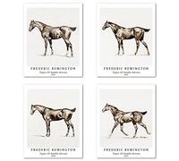 Stampe da Parete Cavallo Senza Cornice, Set di 4 Poster, Carta artistici di alta qualità Taglia: 20x25 cm, Vintage elegante animale minimalista illustrazioni per Ufficio Frederic Remington Poster