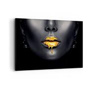 Stampe da Parete Moderne 100x70 cm Quadro su Tela Persone Moda - 4460 | Oro Bocca Nero Quadro Decorativo Grande 1 pezzo Soggiorno Camera da Letto Arte da Parete Decorazione da Parete ARTTOR