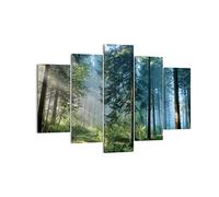 Quadro su Tela 150x100cm Stampe da Parete La foresta l'alba il sole Grandi Decorazione Murale Camera da Letto Cucina 5 pezzi Quadri Moderni Soggiorno Grafica Immagini Wall Art Canvas EA150x100-4398