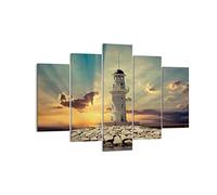 Stampe da Parete Moderne 120x40 cm Quadro su Tela Paesaggi Marino - 2895 | Lanterna Marittimo Acqua Quadro Decorativo XXL Set da 5 pezzi Soggiorno Arte da Parete Decorazione da Parete ARTTOR