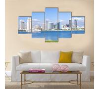 Stampe Da Parete Moderne 5 Pezzi Canvas Quadri San Diego: vista dello skyline dall'isola di Coronado 5 Pannelli Stampe Di Arte Della Parete Con Cornice Ufficio Cucina Bagni Camera Da Letto Decor
