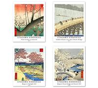 Stampe da Parete Ukiyo-e Giapponese Senza Cornice, Set di 4 Poster, Carta artistici di alta qualità Taglia: 28x35 cm, Vintage Multicolore Estetiche Paesaggio per Sala Utagawa Hiroshige Poster