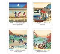 Stampe da Parete Ukiyo-e Giapponese Senza Cornice, Set di 4 Poster, Carta artistici di alta qualità Taglia: 28x35 cm, Moderni Regalo Colorful Paesaggio per Ufficio Katsushika Hokusai Quadro