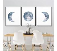 Stampe d'arte,3 Pezzi-Fasi Lunari Poster Stampa Luna Piena Mezza Luna Arte Murale Dipinto Tela Cielo Notturno Spazio Quadri Soggiorno Cucina Ufficio Arredamento-50*70cm/(20*27pollici) Senza cornice
