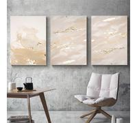 Stampe D'Arte,3 Pezzi-Quadro su Tela Beige Astratto Dorato da Parete Moderno Minimalista Con Stampe Decorazione Nordica per Soggiorno Camera da Letto e Casa-30 * 50Cm (Senza Cornice)
