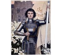 Stampe D'arte Della Parete Quadro su Tela Pittura classica Ritratto di Giovanna d'Arco e gigli sullo sfondo della cattedrale di Notre Dame di Albert Lynch per l'arredamento dell'ufficio 60x90cm