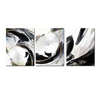 (Stampe d'arte) Poster astratto Nero Bianco Oro Wall Art Canvas Painting Modern Print Living Room Interior Decor 20 "x 28" (50x70cm) X3 Frameless