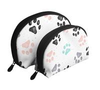 Stampe della zampa del cane, Borsa per trucco a conchiglia Portamonete da donna Borsa da toilette piccola Borsa per cosmetici 2 pezzi