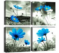 Stampe E Quadri Su Tela 4 Pz. Fiore Blu Immagine Fotografia Murale Tela Wall Art