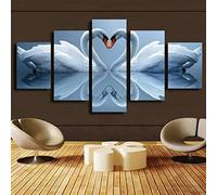 Stampe E Quadri Su Tela 5 Pezzi Due Cigni Bianchi Sull'Acqua Poster Wall Art Quadro Su Tela Modulare Moderno Soggiorno Decorazione Per La Casa Con Cornice 100 X 50 Cm