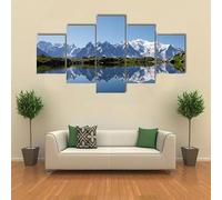 Stampe e Quadri su Tela 5 Pezzi Il Monte Bianco riflesso nel lago di Cheserys Poster Wall Art Quadro su Tela Modulare quadri moderni camera da letto Soggiorno Decorazione Pronto da appendere regalo