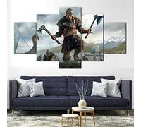 Stampe E Quadri su Tela 5 Pezzi Quadro Moderno, Ascia dei Guerrieri Vichinghi Valhalla 150×80Cm HD Decorazione Casa Soggiorno Astratto Tela Immagini - con Cornici,Pronto da Appendere