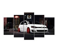 Stampe E Quadri su Tela 5 Pezzi Quadro Moderno, Golf GTI Car Wallpaper White Cool 150×80Cm HD Decorazione Casa Soggiorno Astratto Tela Immagini - con Cornici,Pronto da Appendere