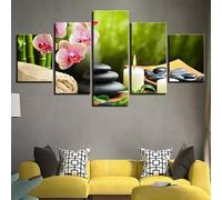 stampe e quadri su tela 5 pezzi quadro moderno Hot Stones Orchidea Fiori SPA Concetto pittura dipinti su tela moderni soggiorno Decor Regalo,Quadro multipannello 5 Pannelli XXL 125x60CM Con cornice
