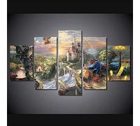 Stampe E Quadri Su Tela 5 Pezzi Quadro Moderno, La Bella E La Bestia 150×80Cm Hd Decorazione Casa Soggiorno Astratto Tela Immagini - Con Cornici,Pronto Da Appendere