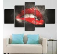 stampe e quadri su tela 5 pezzi quadro moderno Labbra Rosse Bocca Morso Bacio pittura dipinti su tela moderni soggiorno Decor Regalo Creativo,Quadro multipannello 5 Pannelli XXL 125x60CM Con cornice