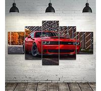 Stampe E Quadri su Tela 5 Pezzi Quadro Moderno, Macchina Rossa in Corsa HD Decorazione Casa Soggiorno Astratto Tela Immagini - con Cornici,Pronto da Appendere