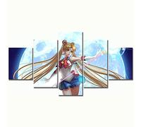 Stampe E Quadri su Tela 5 Pezzi Quadro Moderno, Sailor Moon Anime 150×80Cm HD Decorazione Casa Soggiorno Astratto Tela Immagini - con Cornici,Pronto da Appendere