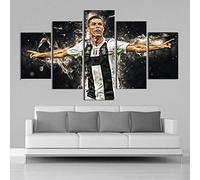 Stampe E Quadri su Tela 5 Pezzi Quadro Moderno, Super Sports Stars Cristiano Ronaldo 150×80Cm HD Decorazione Casa Soggiorno Astratto Tela Immagini - con Cornici,Pronto da Appendere