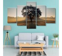Stampe E Quadri su Tela 5 Pezzi Tela Wall Art Albero dell'alba in un pascolo Quadri Moderni Stampa di Immagini,3d con cornice,5 Pezzo Stampe su Canvas Decorazioni per la casa 200x100cm