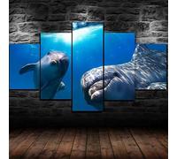 Stampe E Quadri su Tela 5 Pezzi Tela Wall Art Delfini Mare Sommerso Quadri Moderni Stampa di Immagini,3d con cornice,5 Pezzo Stampe su Canvas Decorazioni per la casa 100x55cm
