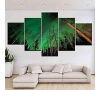 Stampe E Quadri su Tela 5 Pezzi Tela Wall Art Foresta Verde Luce Stella Astratto Quadri Moderni Stampa di Immagini,3d con cornice,5 Pezzo Stampe su Canvas Decorazioni per la casa 100x55cm