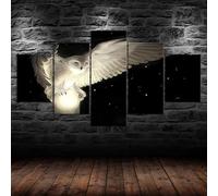 Stampe E Quadri su Tela 5 Pezzi Tela Wall Art Gufo bianco notte oscura Quadri Moderni Stampa di Immagini,3d con cornice,5 Pezzo Stampe su Canvas Decorazioni per la casa 200x100cm