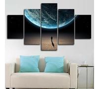 Stampe E Quadri su Tela 5 Pezzi Tela Wall Art L'uomo solo nello spazio dell'universo Quadri Moderni Stampa di Immagini,3d con cornice,5 Pezzo Stampe su Canvas Decorazioni per la casa 200x100cm