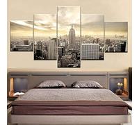 Stampe E Quadri su Tela 5 Pezzi Tela Wall Art Panorama mattutino della città grigia Quadri Moderni Stampa di Immagini,3d con cornice,5 Pezzo Stampe su Canvas Decorazioni per la casa 200x100cm