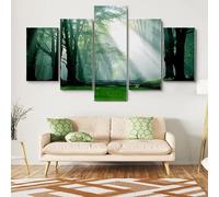 Stampe E Quadri su Tela 5 Pezzi Tela Wall Art Radura nella foresta Quadri Moderni Stampa di Immagini,3d con cornice,5 Pezzo Stampe su Canvas Decorazioni per la casa 100x55cm