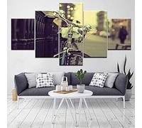 Stampe E Quadri su Tela 5 Pezzi Tela Wall Art Una bicicletta in Street View Quadri Moderni Stampa di Immagini,3d con cornice,5 Pezzo Stampe su Canvas Decorazioni per la casa 200x100cm