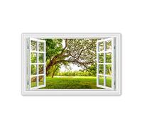 Stampe e Quadri su Tela Paesaggio Quadro Finestra. Grande albero Seascape Dipinto finte finestre. Quadro su tela per la decorazione domestica 80x128cm(32x50in)Senza cornice