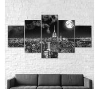 Stampe E Quadri su Tela Soggiorno 150x80cm quadro su tela Empire State Building, New York, notte di luna piena 5 Pezzi Stampa su Tela Immagini Murale da Parete Poster HD Modulari Decorazioni Casa