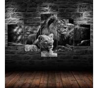 Stampe E Quadri su Tela Soggiorno 150x80cm quadro su tela Scena bianca nera delle coppie animali famiglia leone 5 Pezzi Stampa su Tela Immagini Murale da Parete Poster HD Modulari Decorazioni Casa