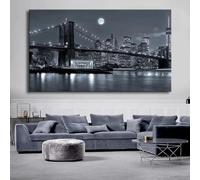 Stampe in bianco e nero del paesaggio del ponte di Manhattan di New York Poster del ponte di Brooklyn di notte Tela Arte murale Immagini 40x60cm (16x24 pollici) Senza cornice