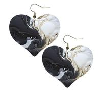 Stampe in bianco e nero marmorizzate eleganti orecchini a forma di cuore leggeri accessori da donna perfetti per feste e San Valentino.